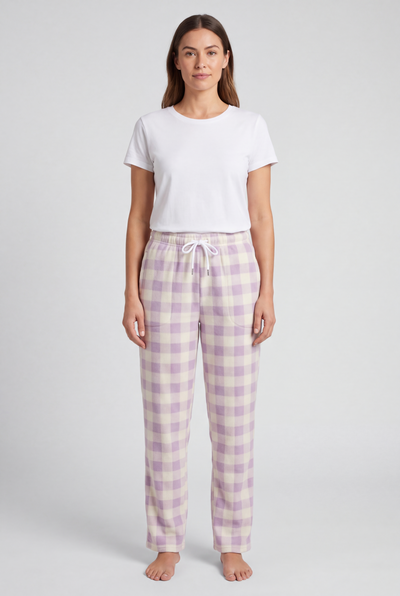 Women Plaid Flannel Lounge Pants – Lilac Check