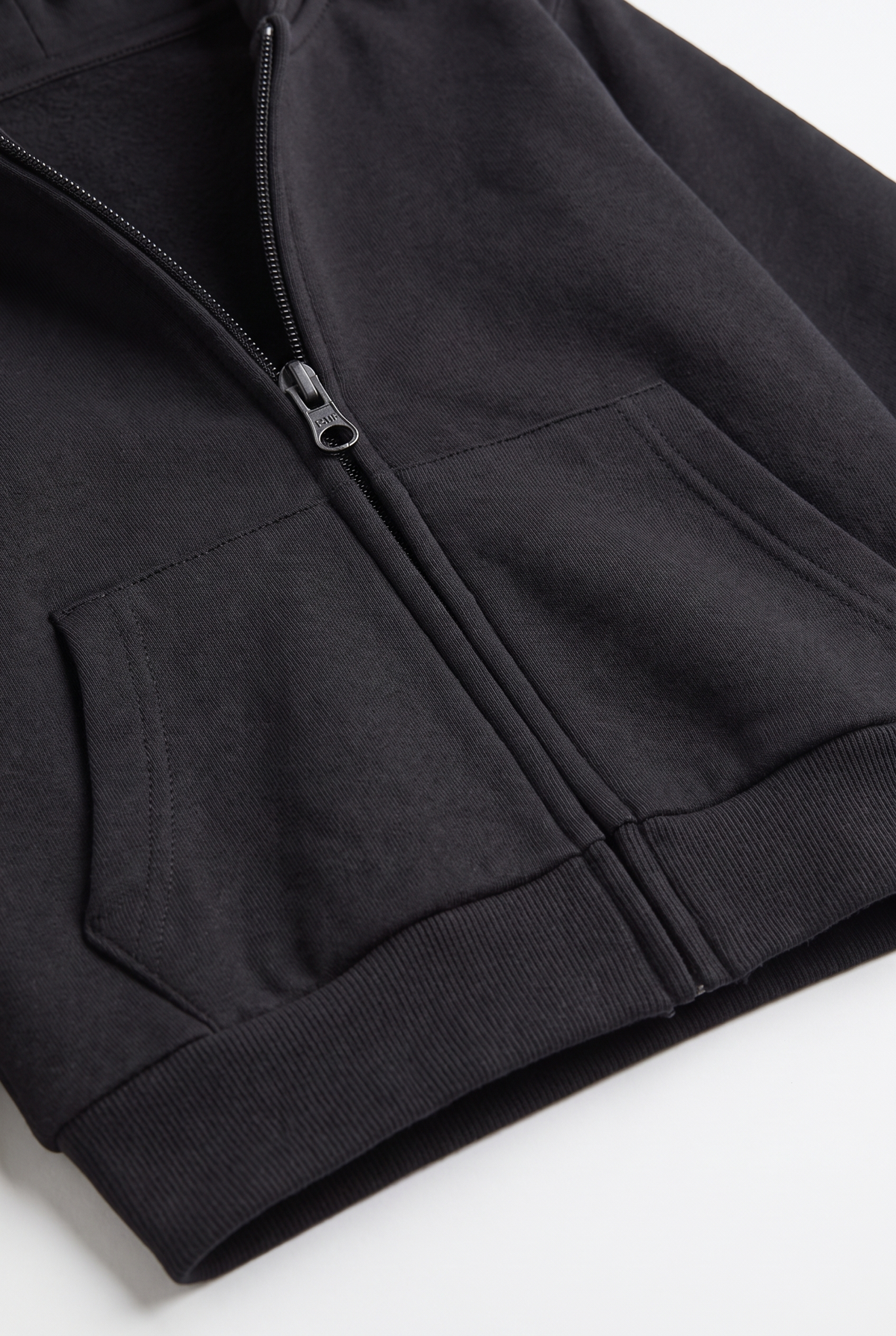 Kids Melton Fleece-Lined Zip-Up Hoodie - Black
