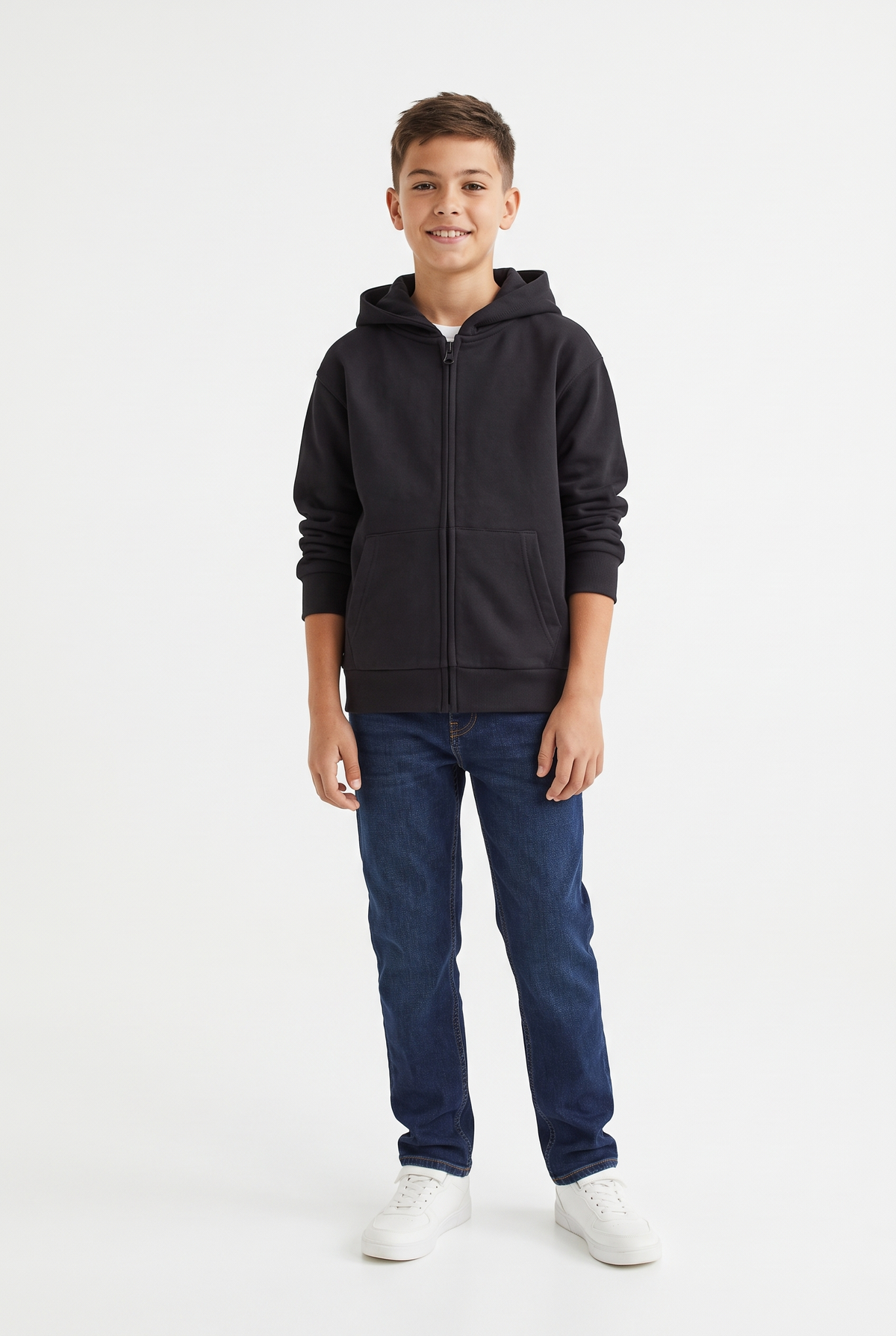 Kids Melton Fleece-Lined Zip-Up Hoodie - Black