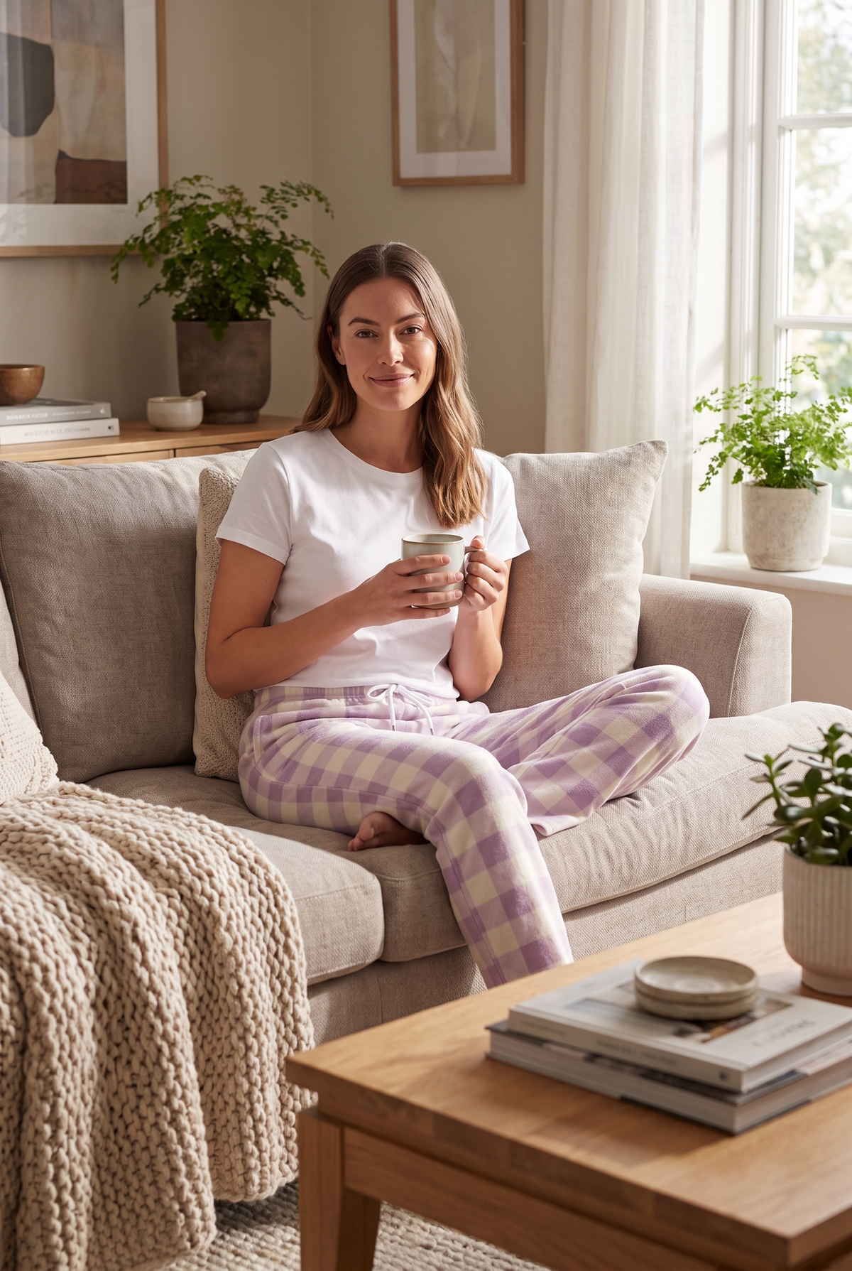 Women Plaid Flannel Lounge Pants – Lilac Check