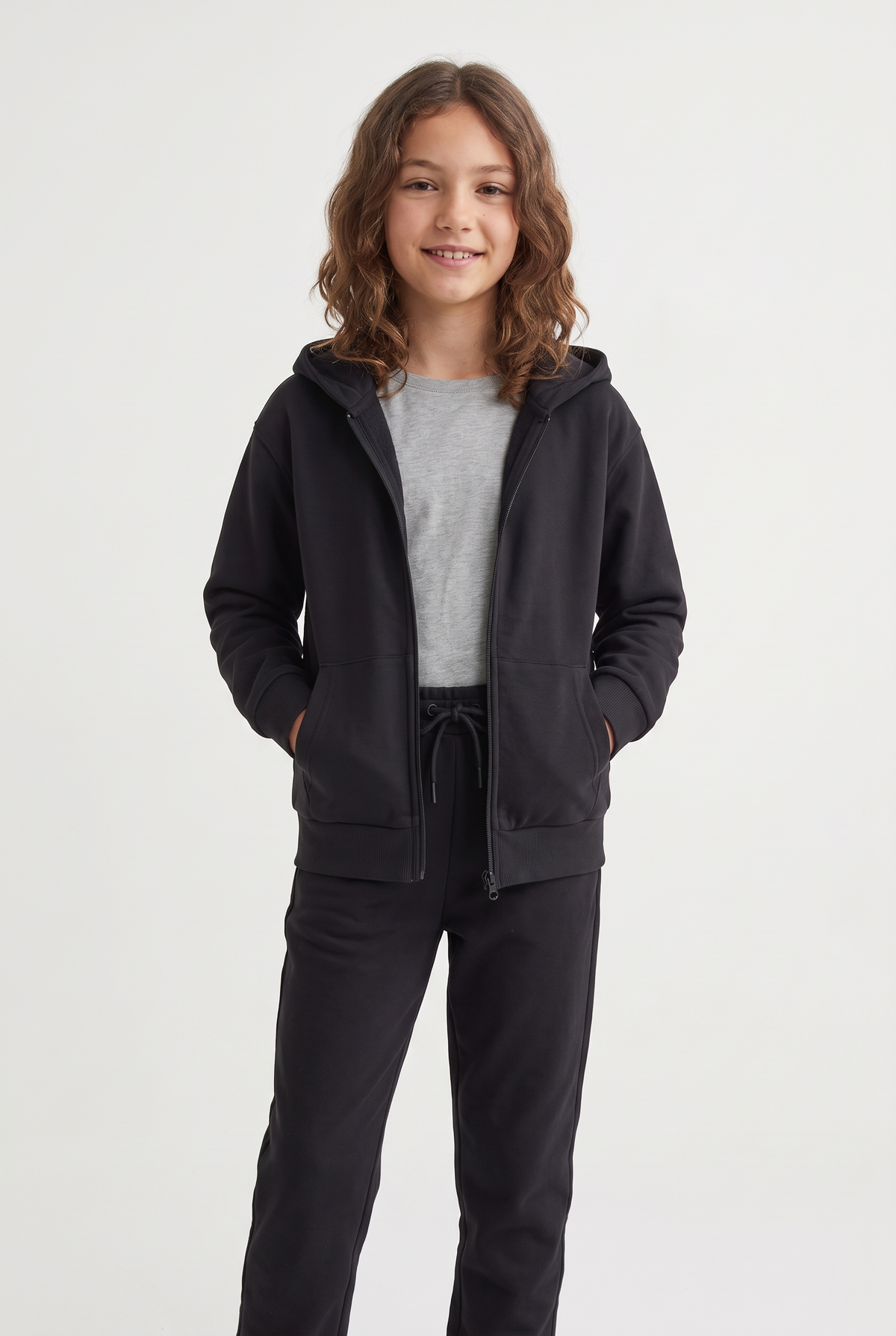 Kids Melton Fleece-Lined Zip-Up Hoodie - Black