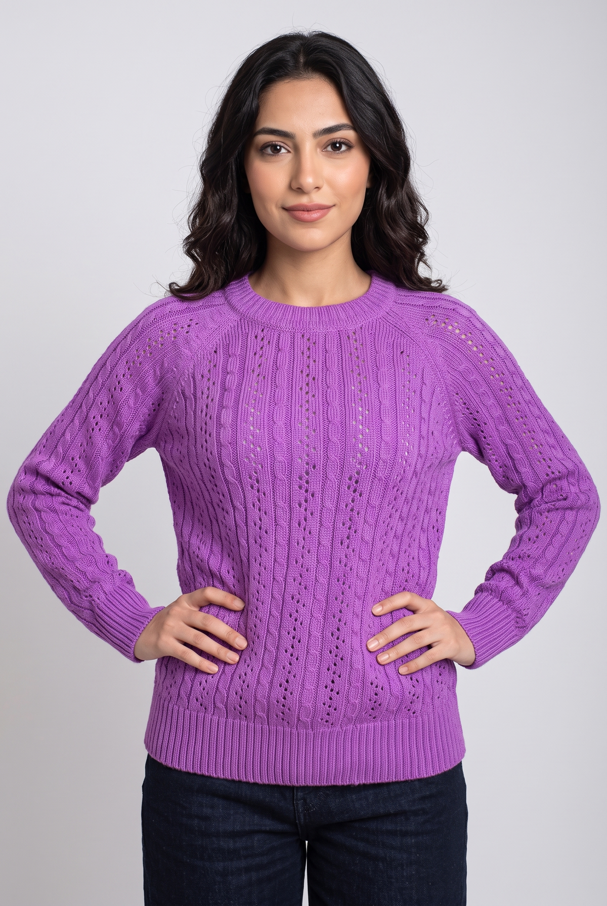 Women Round Neck Sweater (Purple)