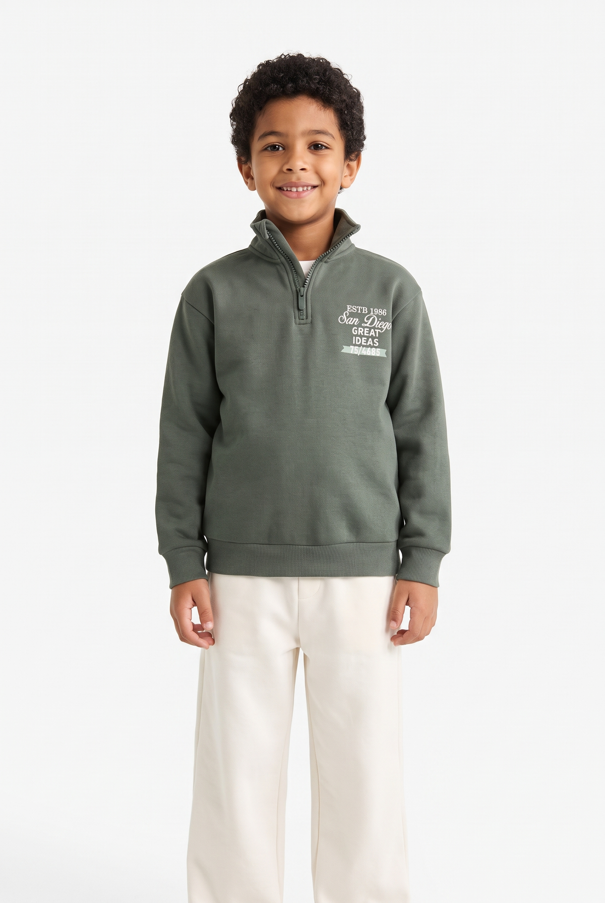 Boys Quarter-Zip Sweatshirt – Sage Green