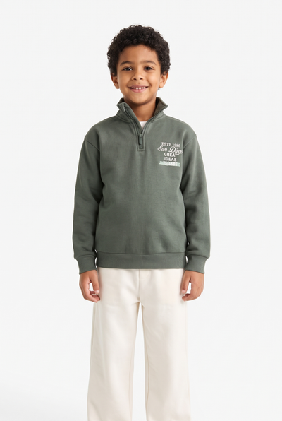 Boys Quarter-Zip Sweatshirt – Sage Green