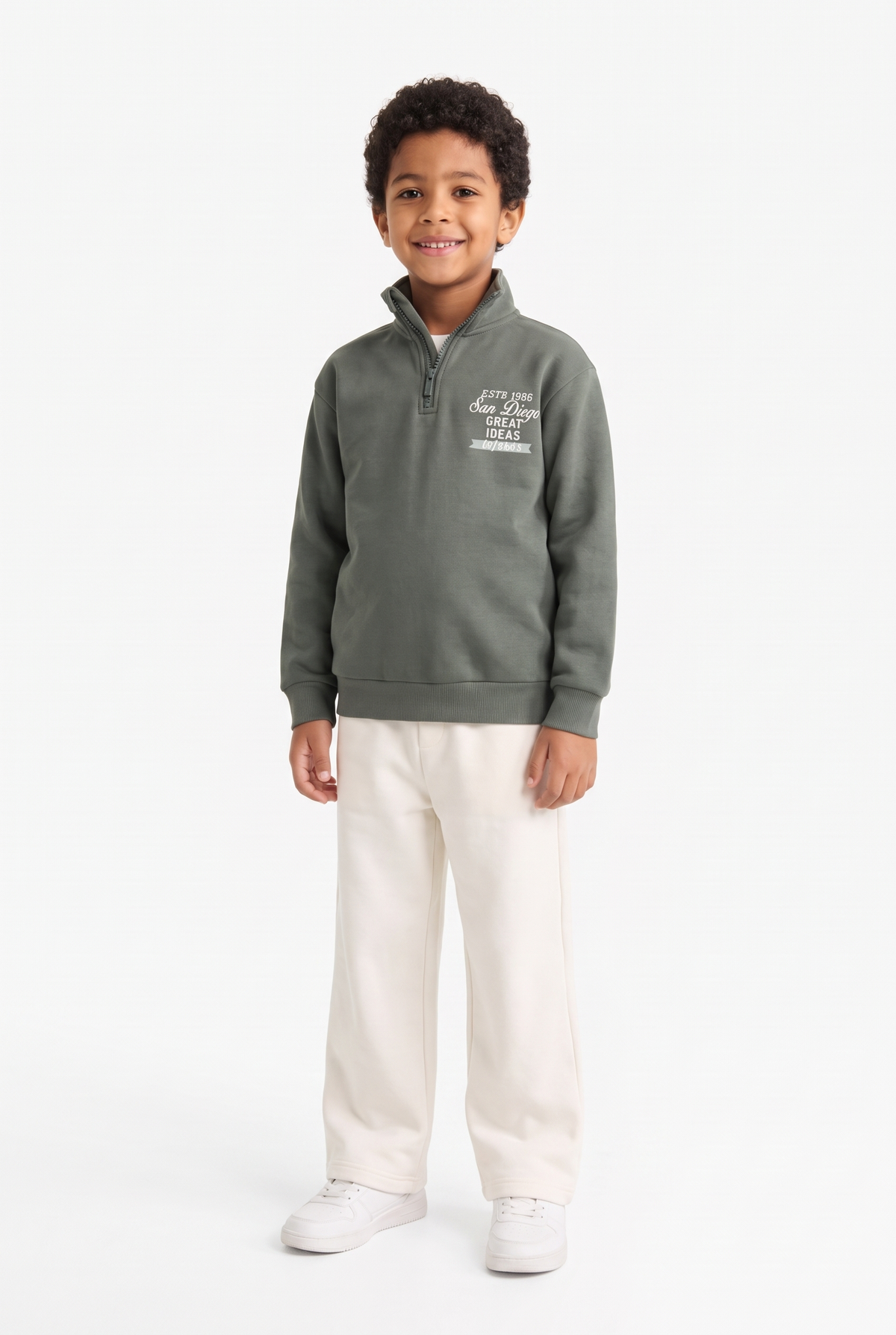 Boys Quarter-Zip Sweatshirt – Sage Green