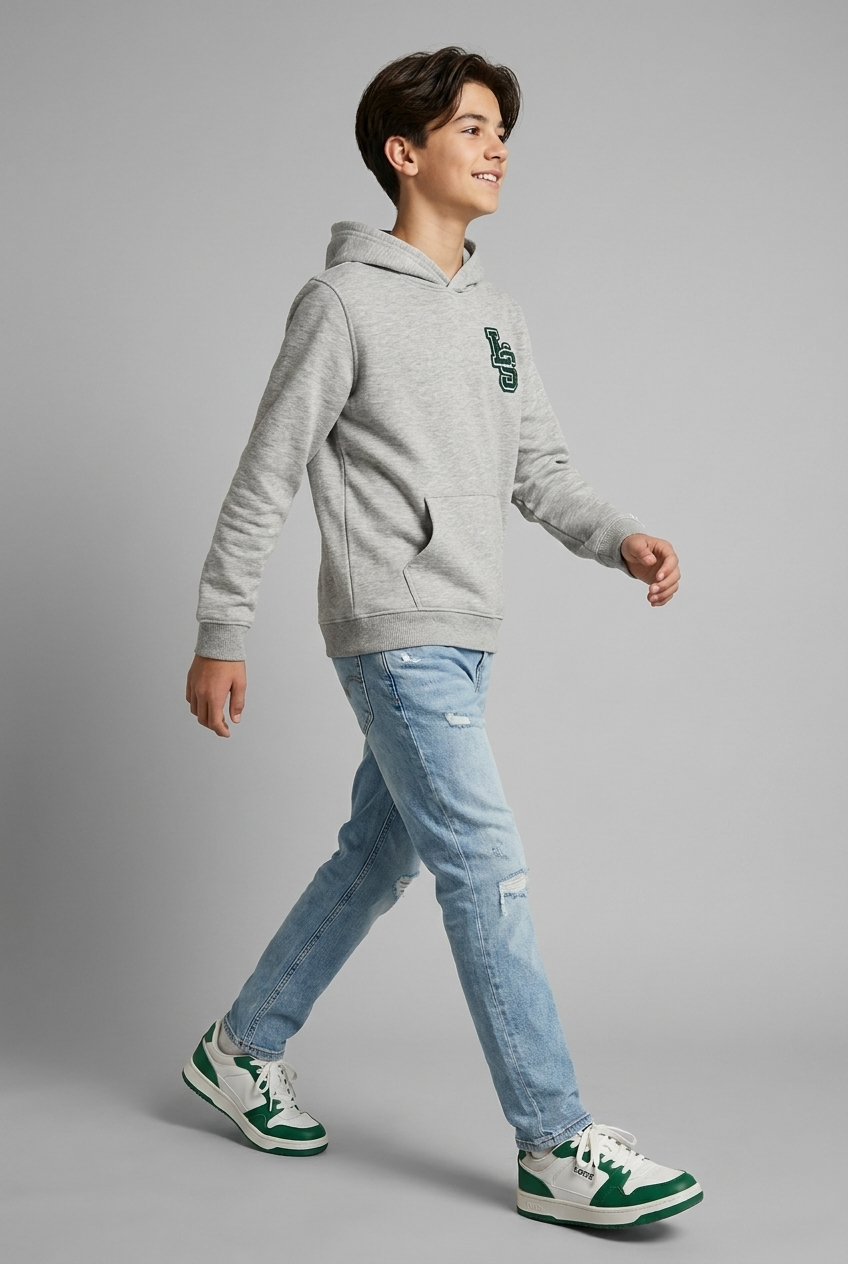 Boys Hoodie – LS Patch Logo- Grey