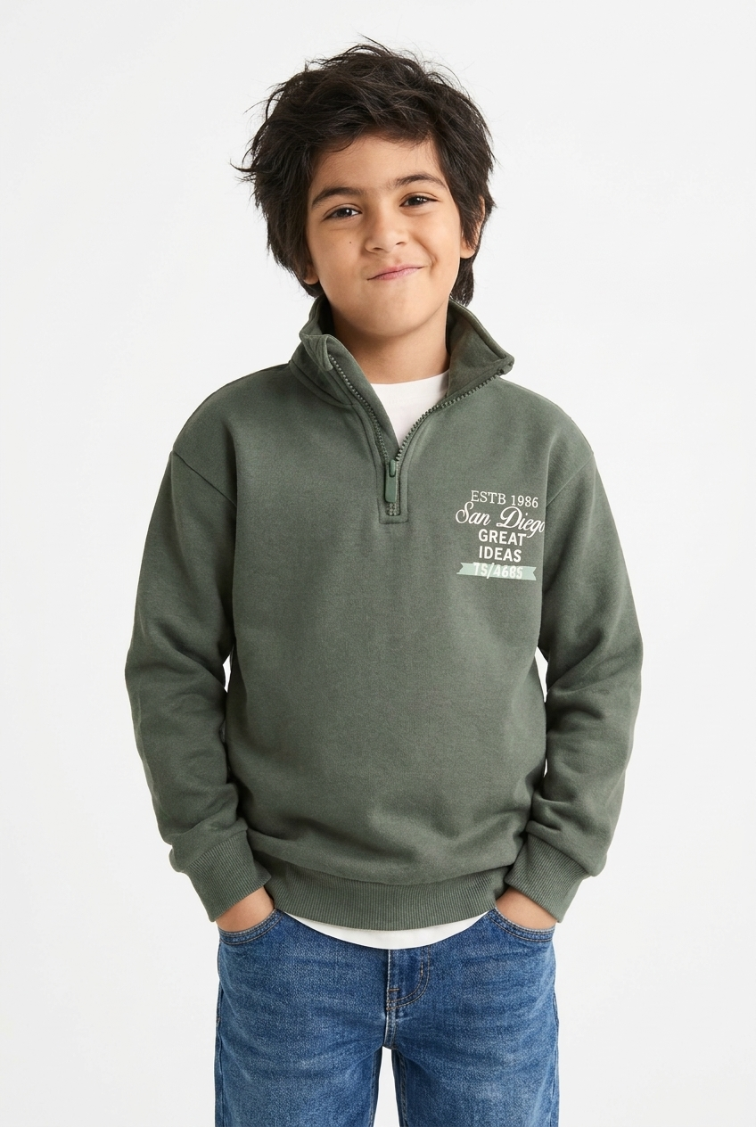 Boys Quarter-Zip Sweatshirt – Sage Green