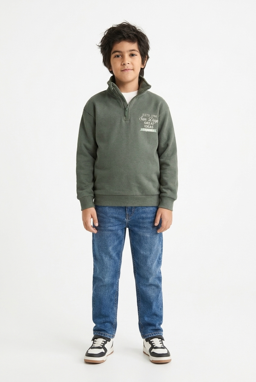 Boys Quarter-Zip Sweatshirt – Sage Green