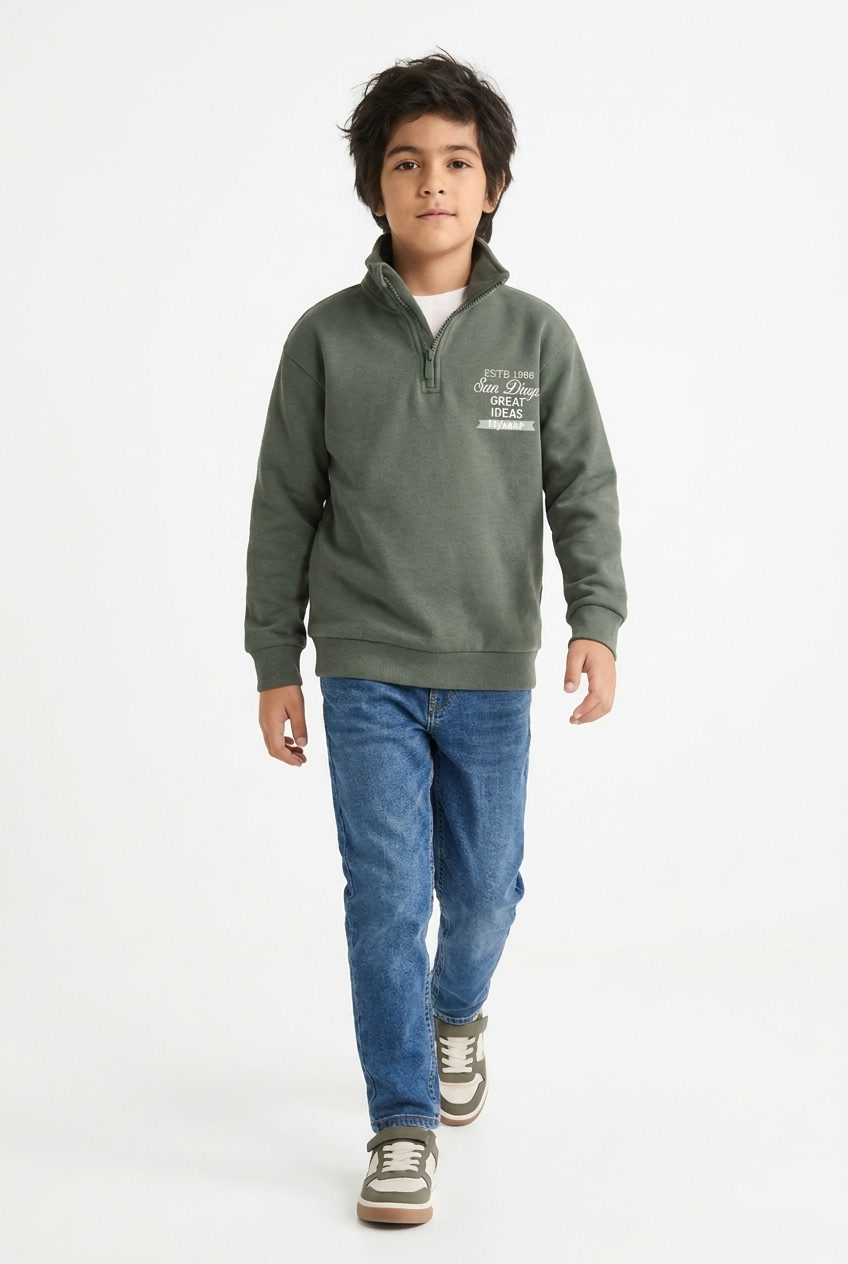 Boys Quarter-Zip Sweatshirt – Sage Green