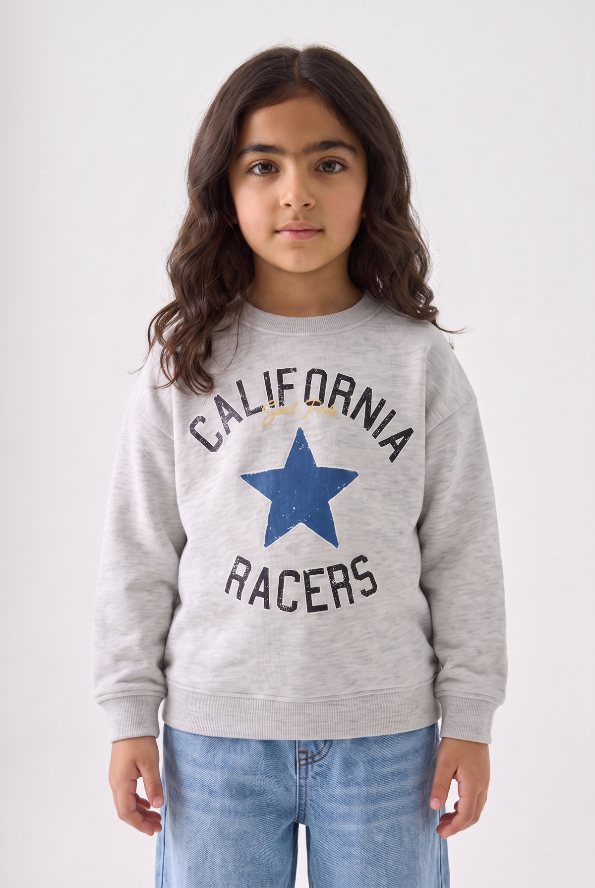 Star Print Crew Neck Sweatshirt-Grey