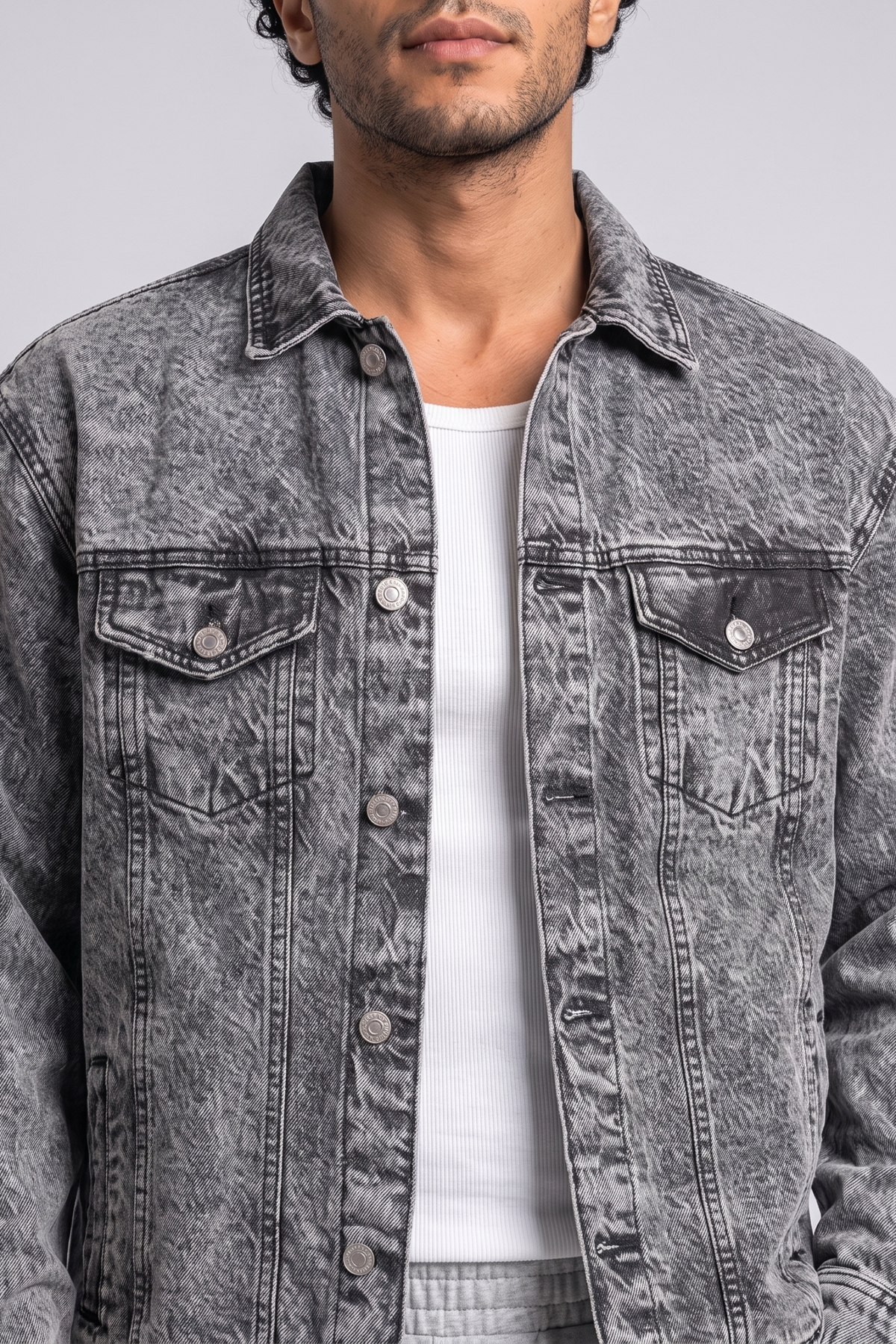 Ashen Grey Oversized Denim Trucker Jacket