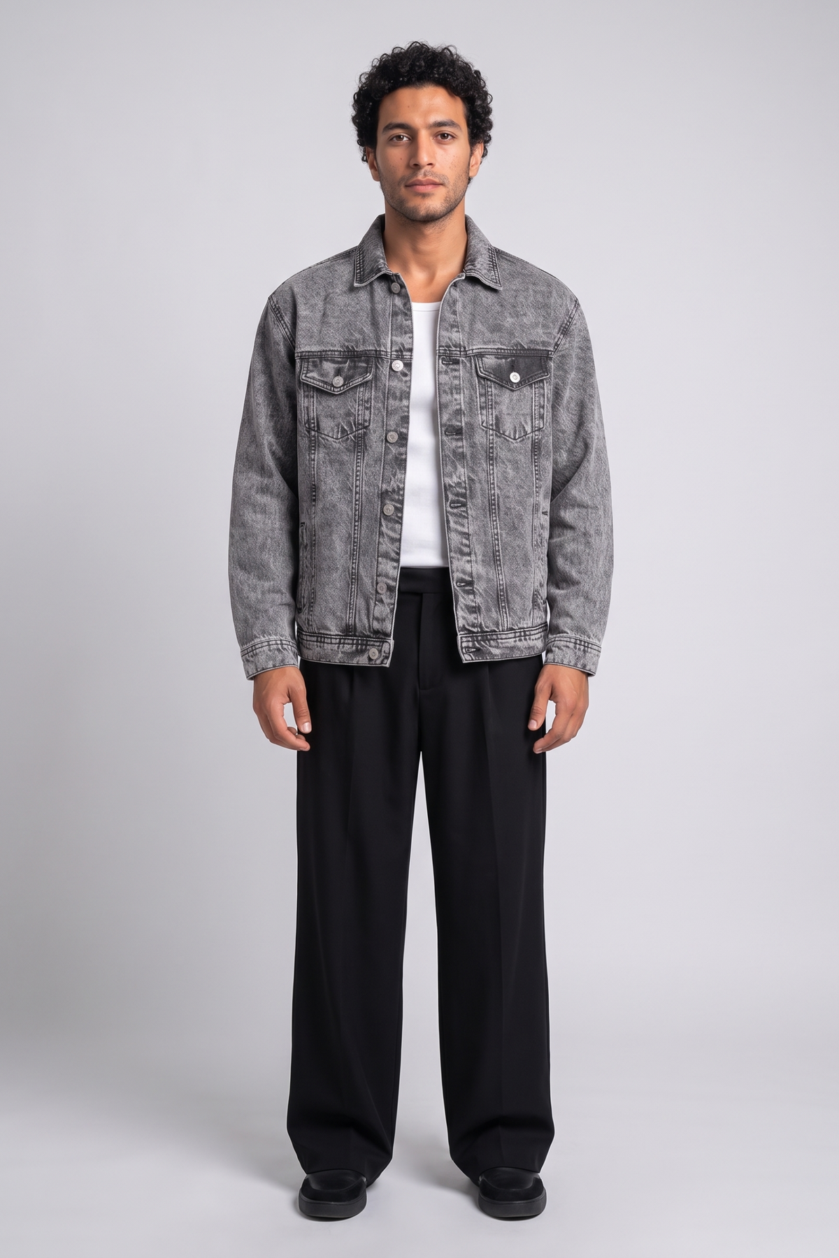 Ashen Grey Oversized Denim Trucker Jacket