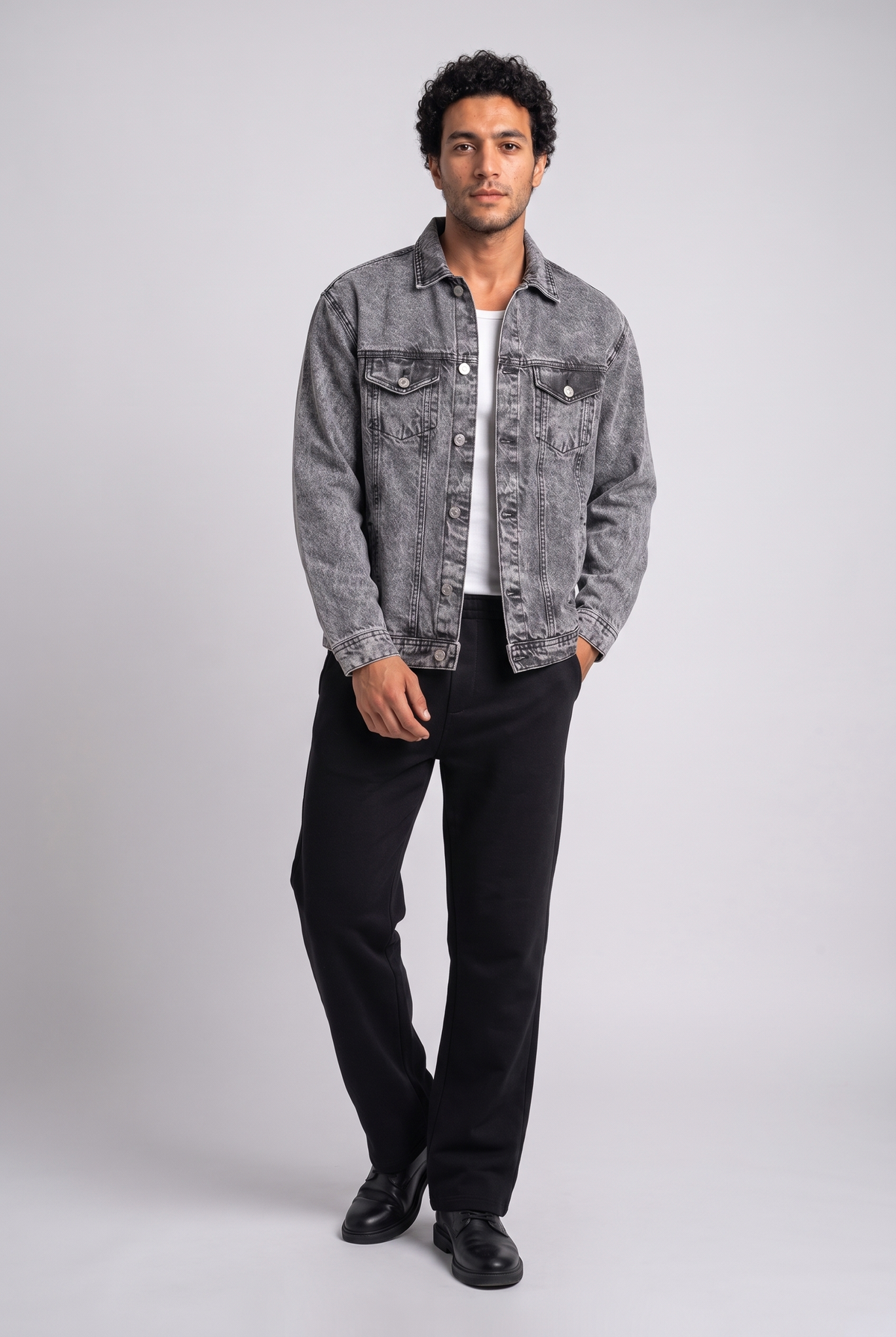 Ashen Grey Oversized Denim Trucker Jacket