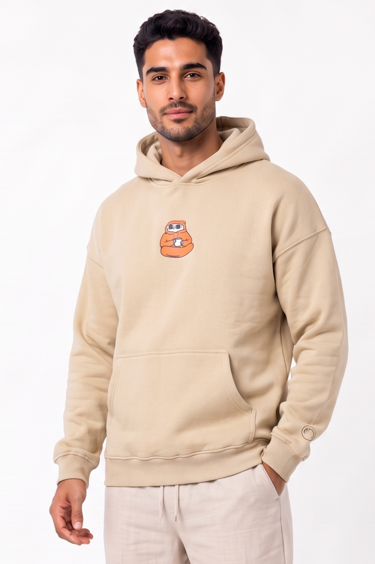 Men Melton Hoodie Sweater (Beige)