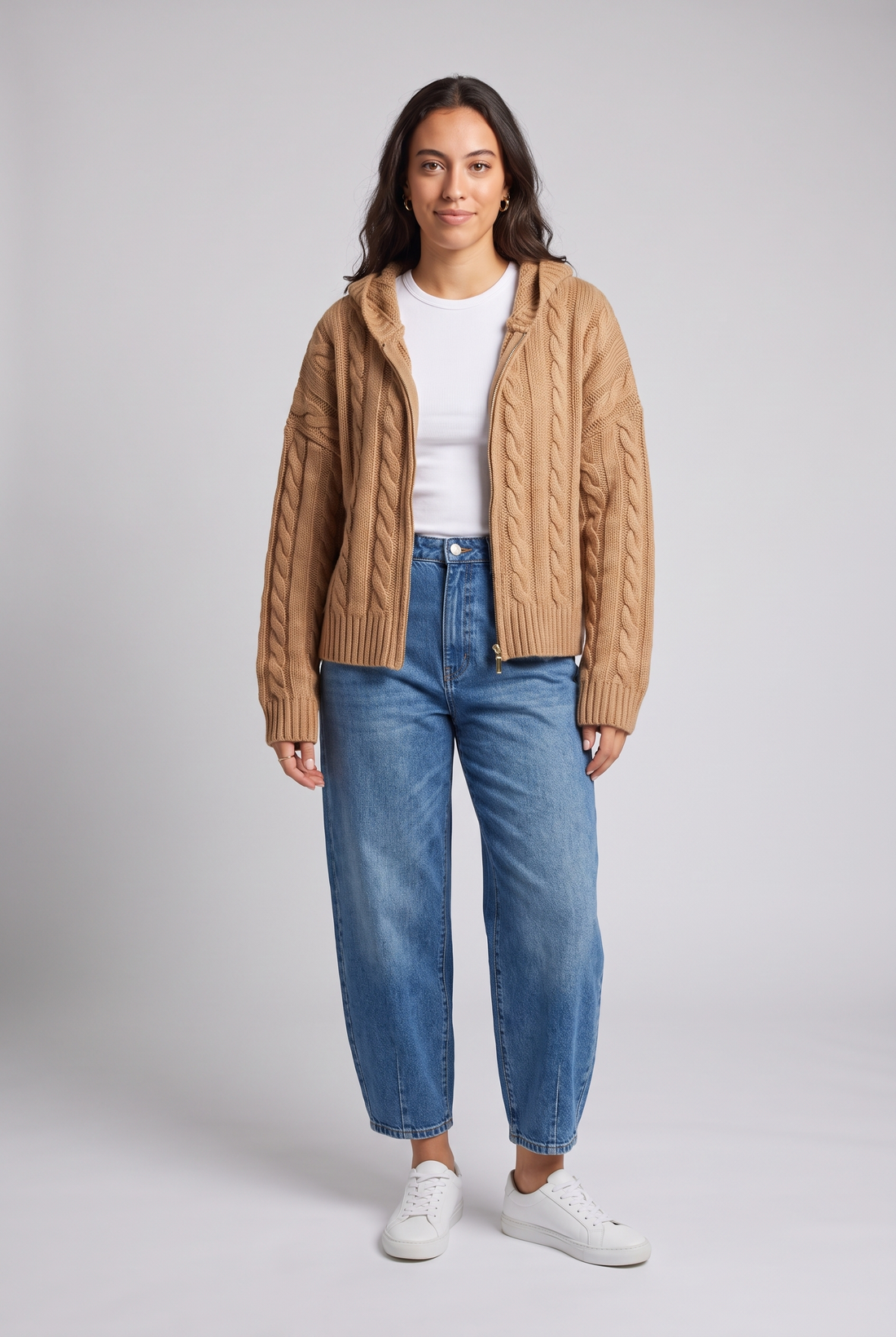 Cable Knit Zip-Up Hoodie Cardigan