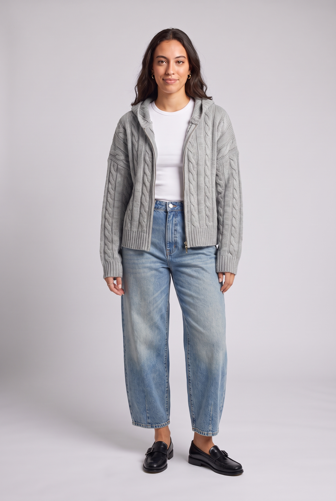 Cable Knit Zip-Up Hoodie Cardigan