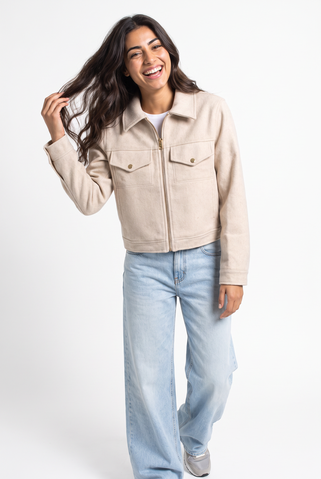 Cropped Utility Jacket with Chest Pockets