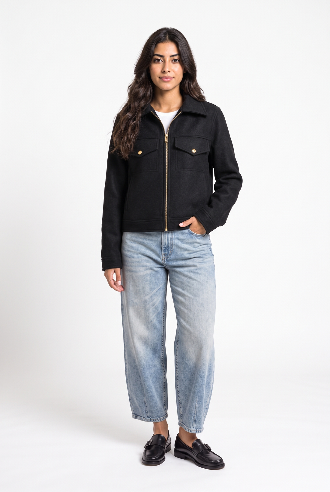Cropped Utility Jacket with Chest Pockets
