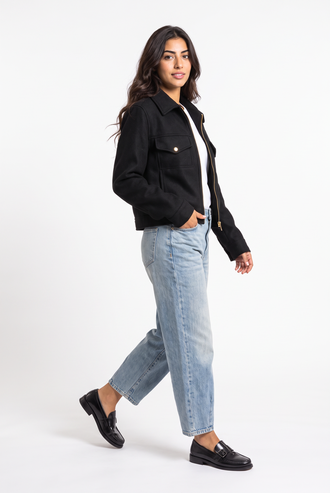 Cropped Utility Jacket with Chest Pockets