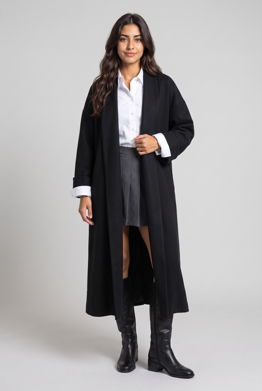 Noir Duster Coat-  Long Open Coat in Black