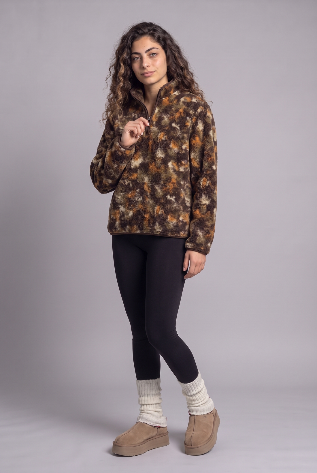 Fluffy Camouflage Quarter-Zip Sweatshirt