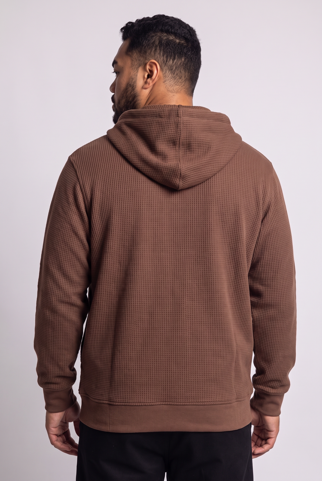 Sherpa-Lined Waffle Knit Zip Hoodie Jacket