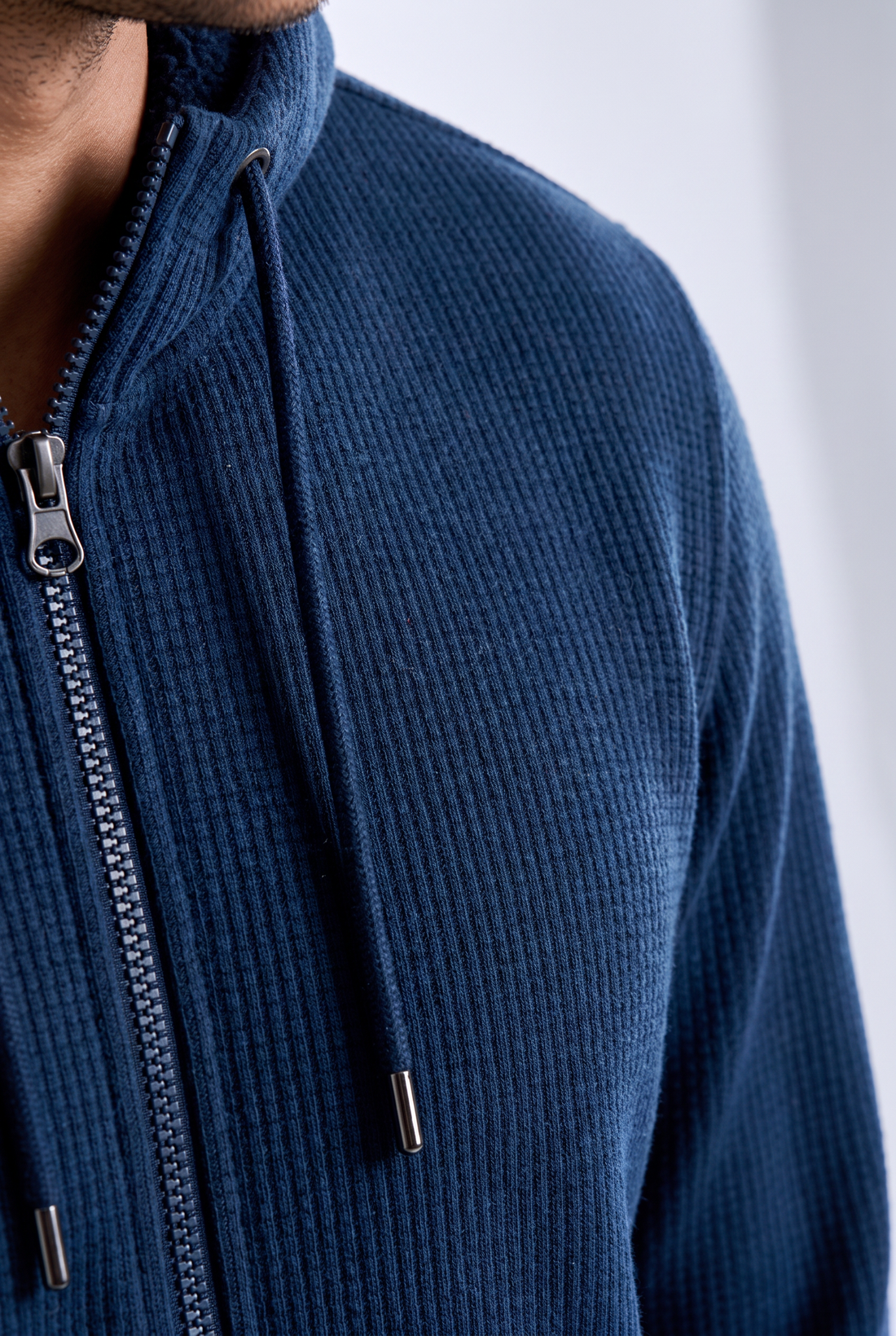 Sherpa-Lined Waffle Knit Zip Hoodie Jacket