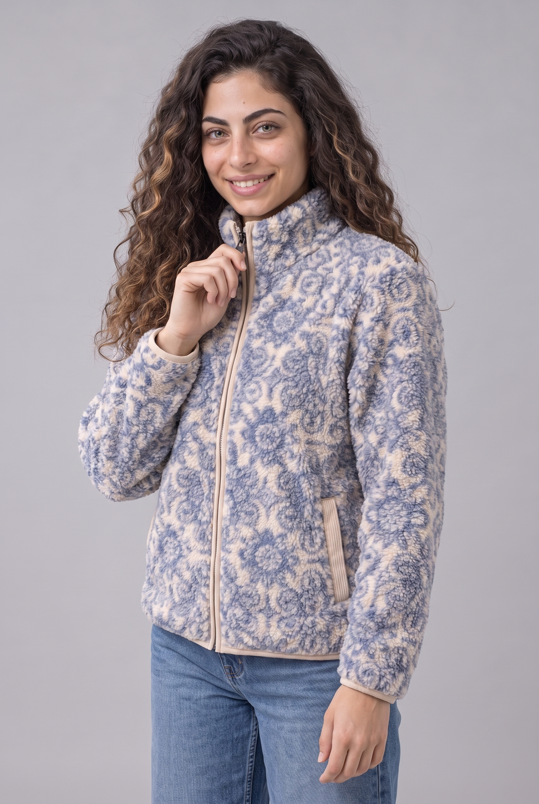 Azure Tile Sherpa Zip-Up Jacket