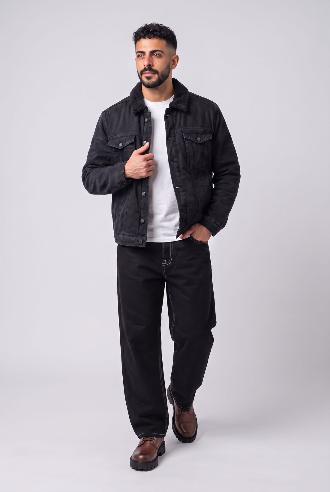 Sherpa-Lined Denim Trucker
