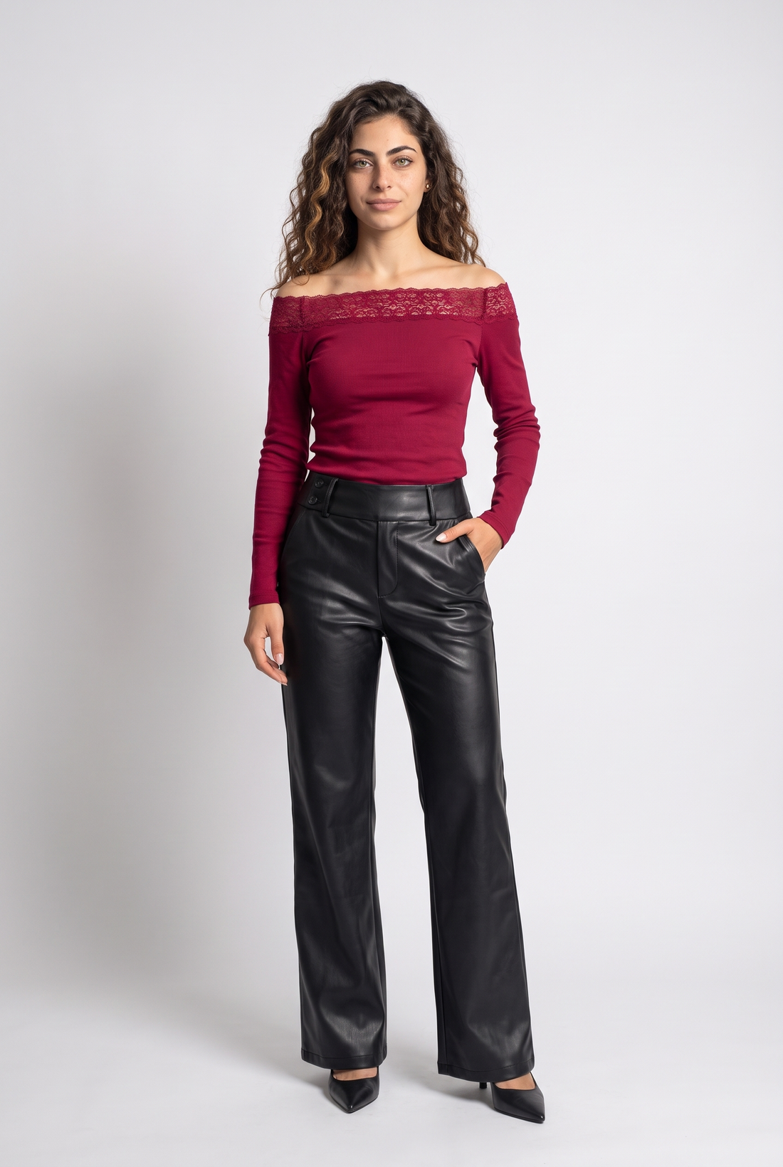 Off-Shoulder Lace Long Sleeve Top