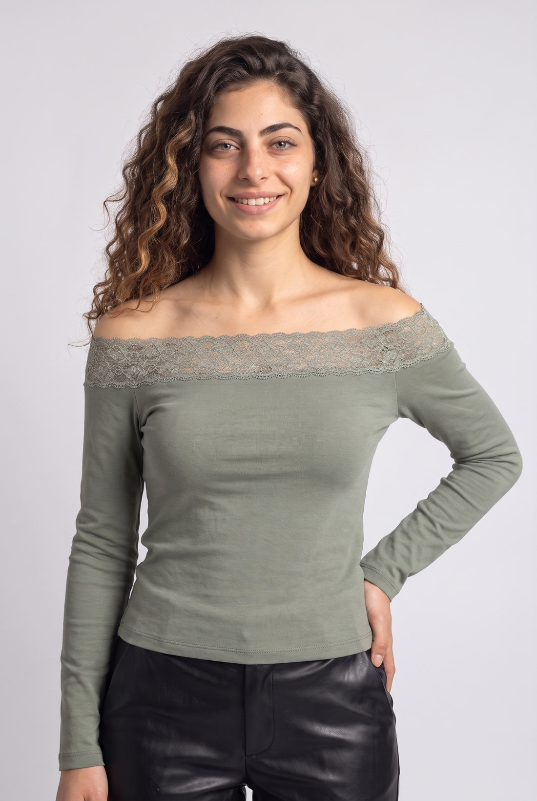 Off-Shoulder Lace Long Sleeve Top