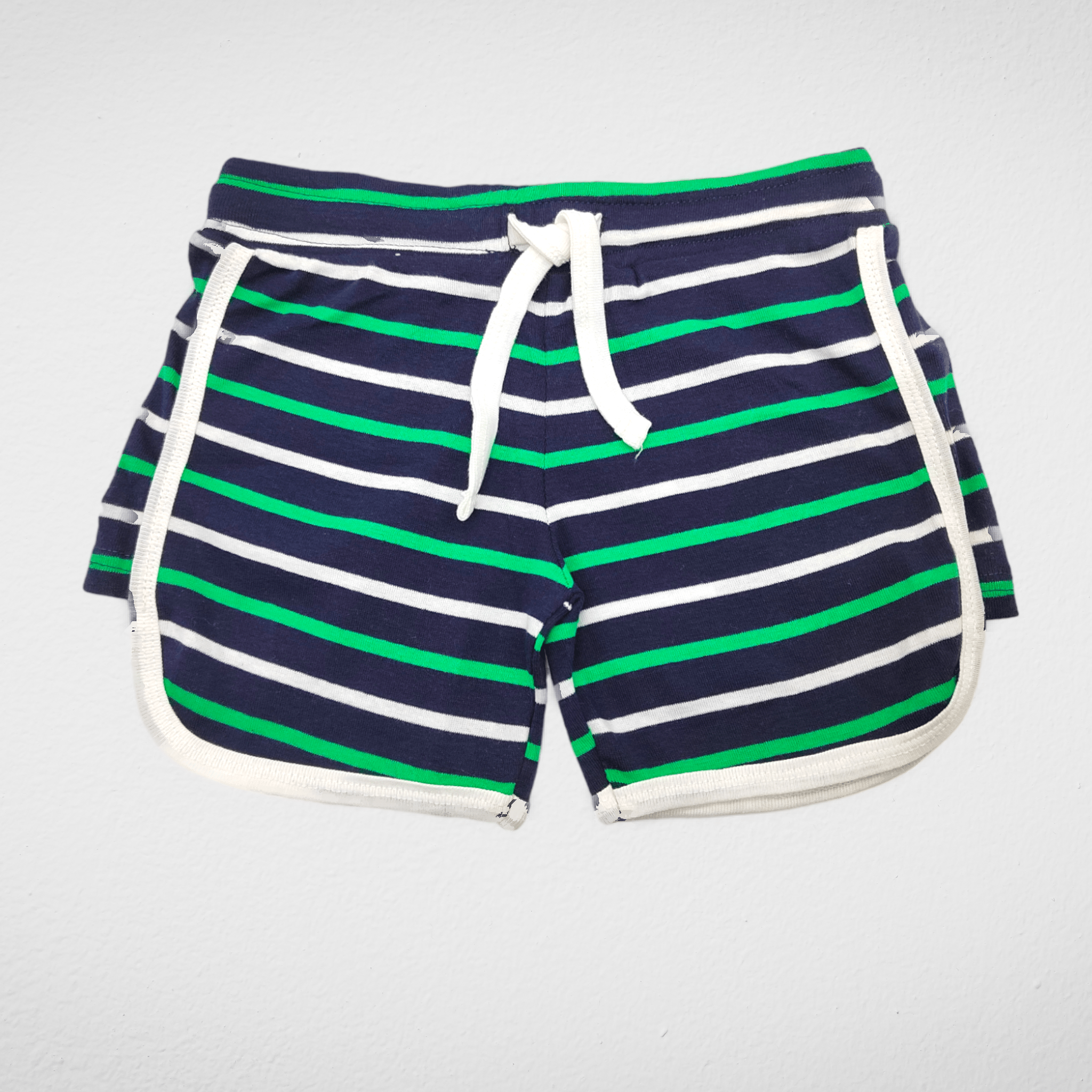 Kids Summer 23 Girls Shorts Girls Hot Short (Cotton) - "Stripped" - Dark Blue x Green
