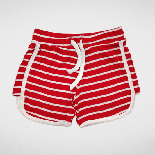Kids Summer 23 Girls Shorts Girls Hot Short (Cotton) - "Stripped" - Red