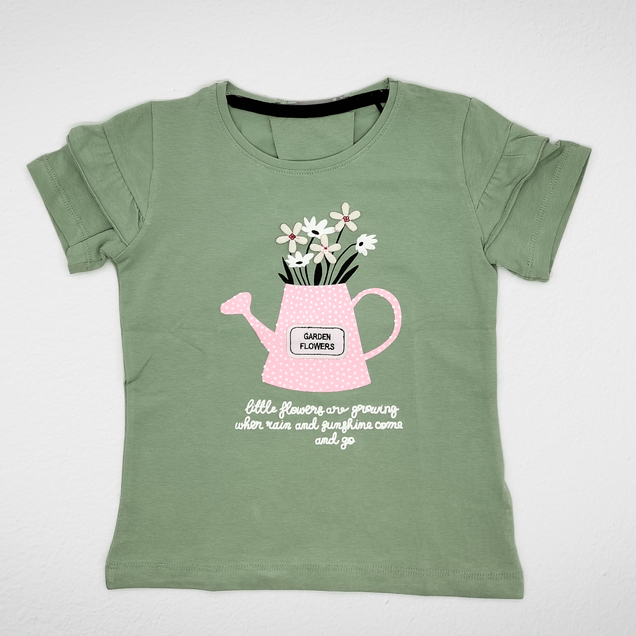 Kids Summer 23 Girls Tshirt Girls  Tshirt - "Flowers" - Green