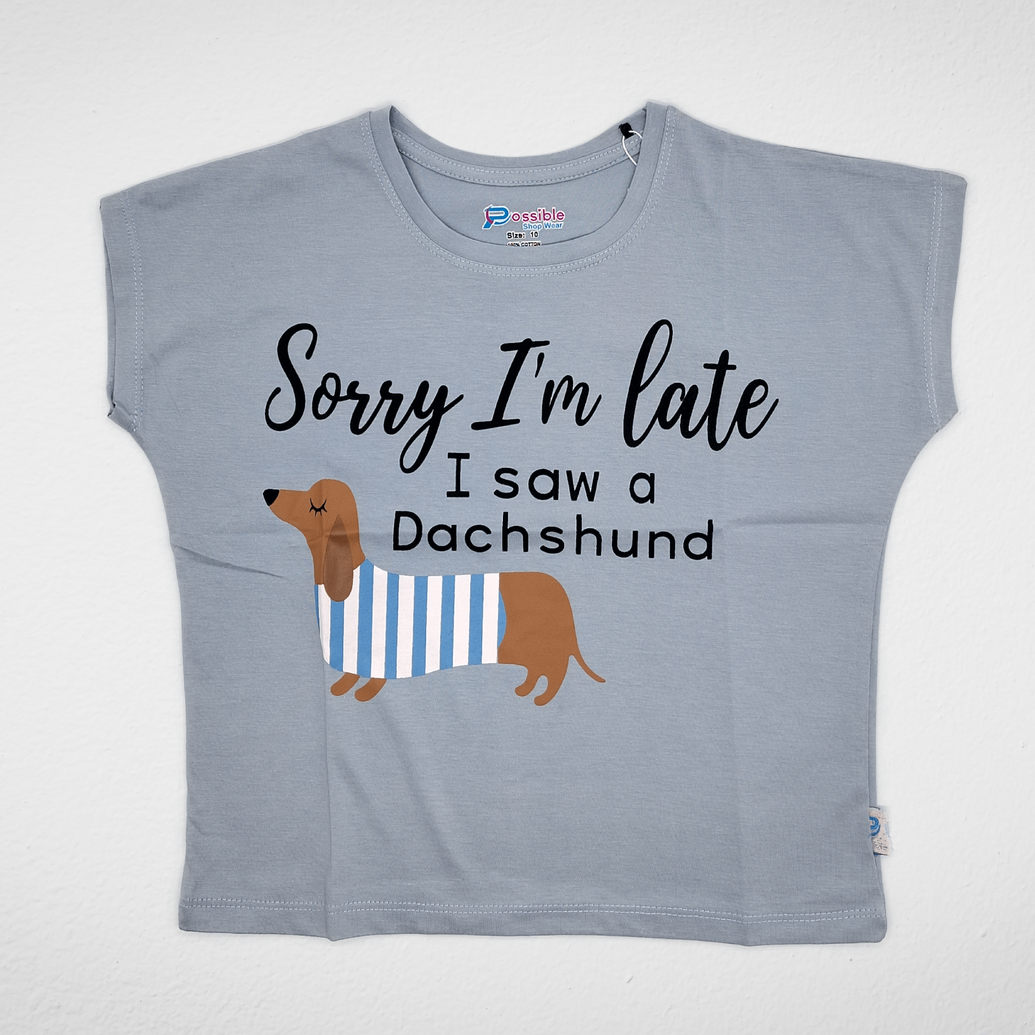 Kids Summer 23 Girls Tshirt Girls  Tshirt - "Sorry I'm Late" - Baby Blue
