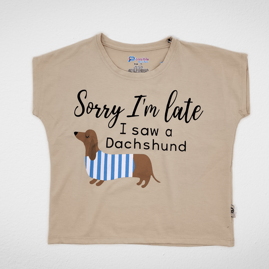 Kids Summer 23 Girls Tshirt Girls  Tshirt - "Sorry I'm Late" - Beige