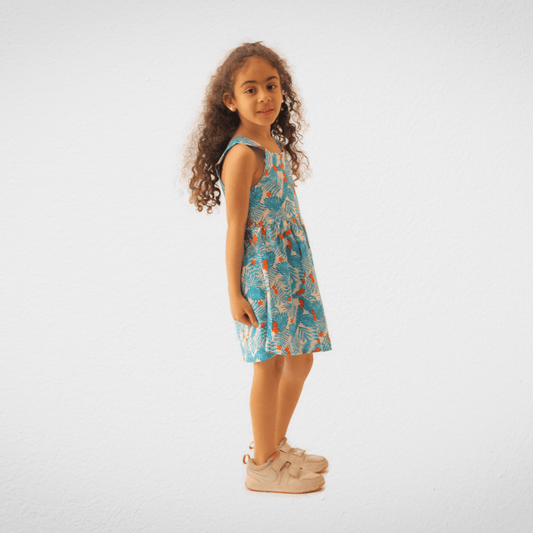 Kids Summer 23 Kids Training Set Cotton Girls Dress - Cut - Flowers (Blue x Orange)