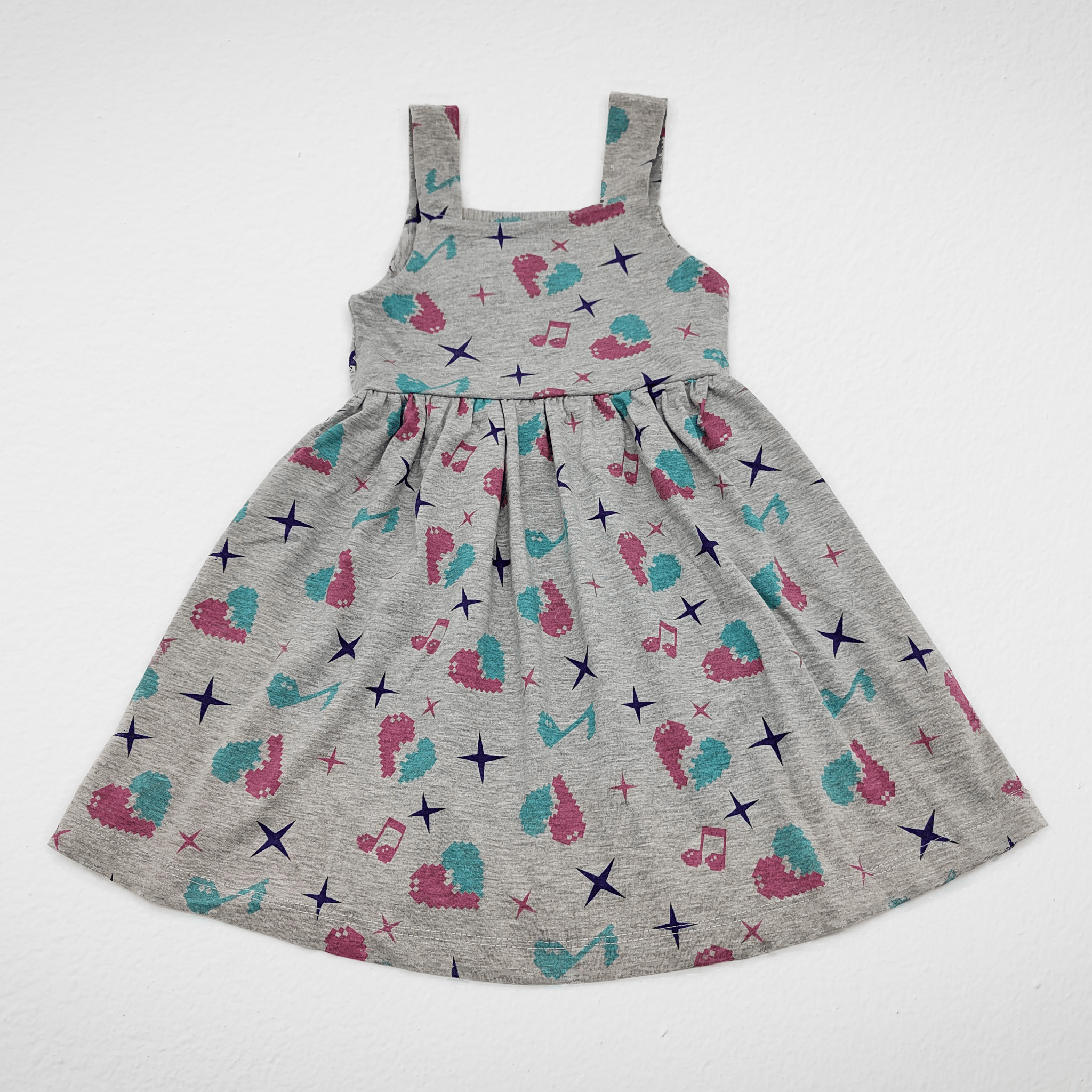 Kids Summer 23 Kids Training Set Cotton Girls Dress - Cut - Grey (Music Symbol)