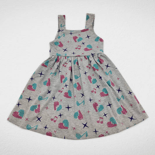 Kids Summer 23 Kids Training Set Cotton Girls Dress - Cut - Grey (Music Symbol)