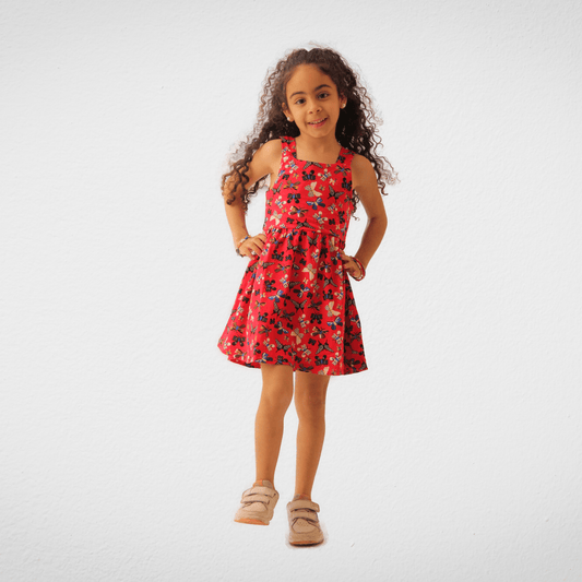 Kids Summer 23 Kids Training Set Cotton Girls Dress - Cut - Red (Butterfly)