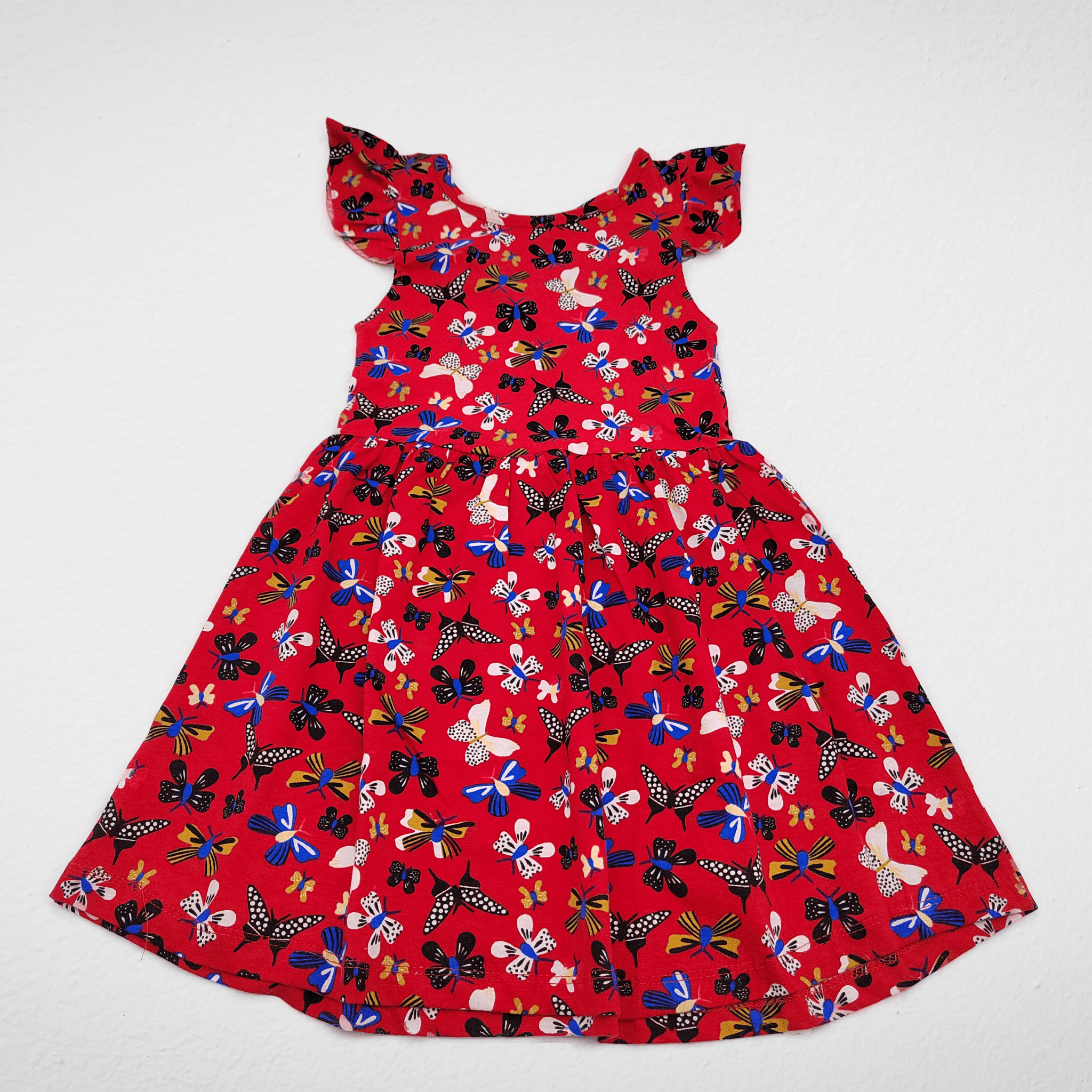 Kids Summer 23 Kids Training Set Cotton Girls Dress - Half Sleeve - Red (Butterfly)