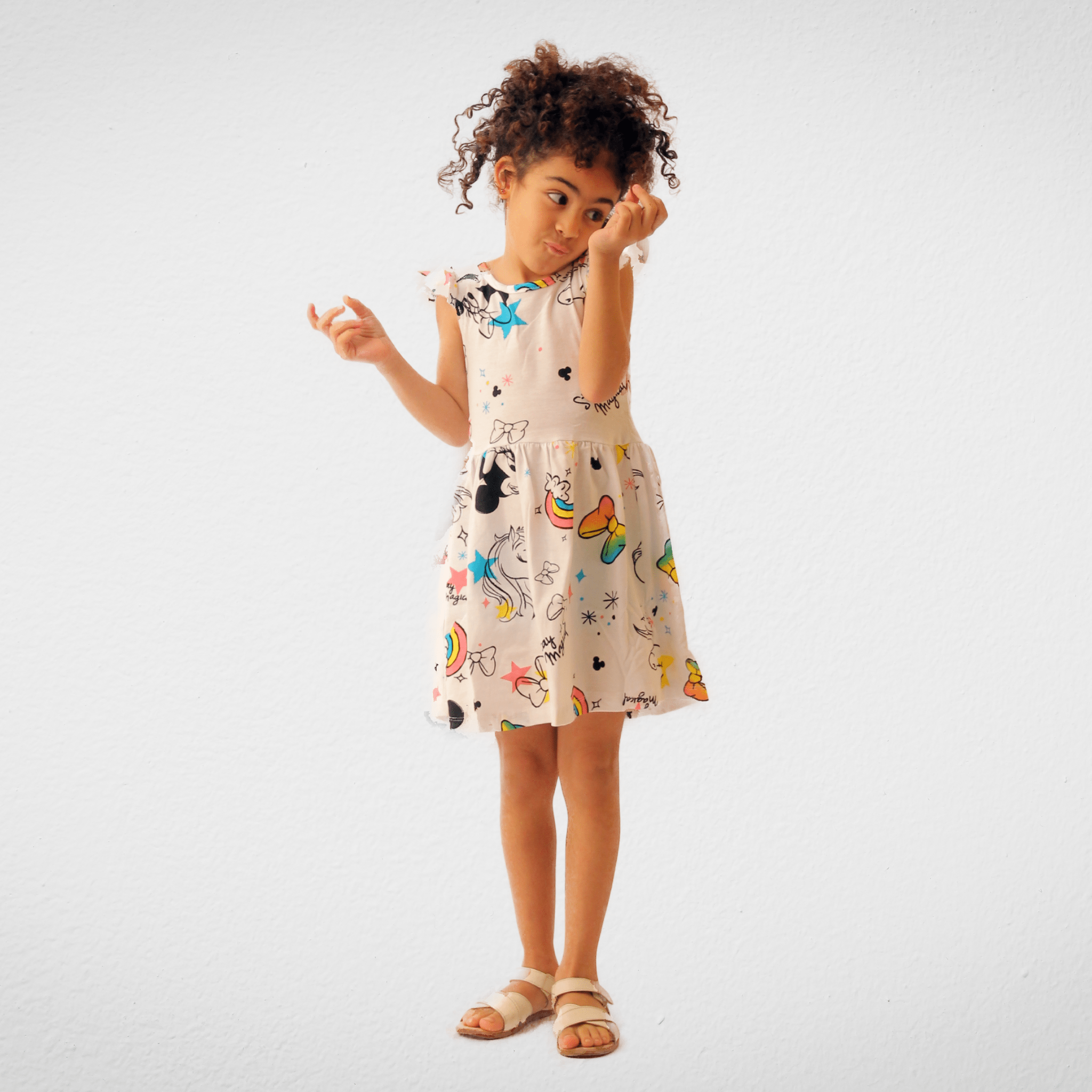 Kids Summer 23 Kids Training Set Cotton Girls Dress - Half Sleeve - White (Mickey)