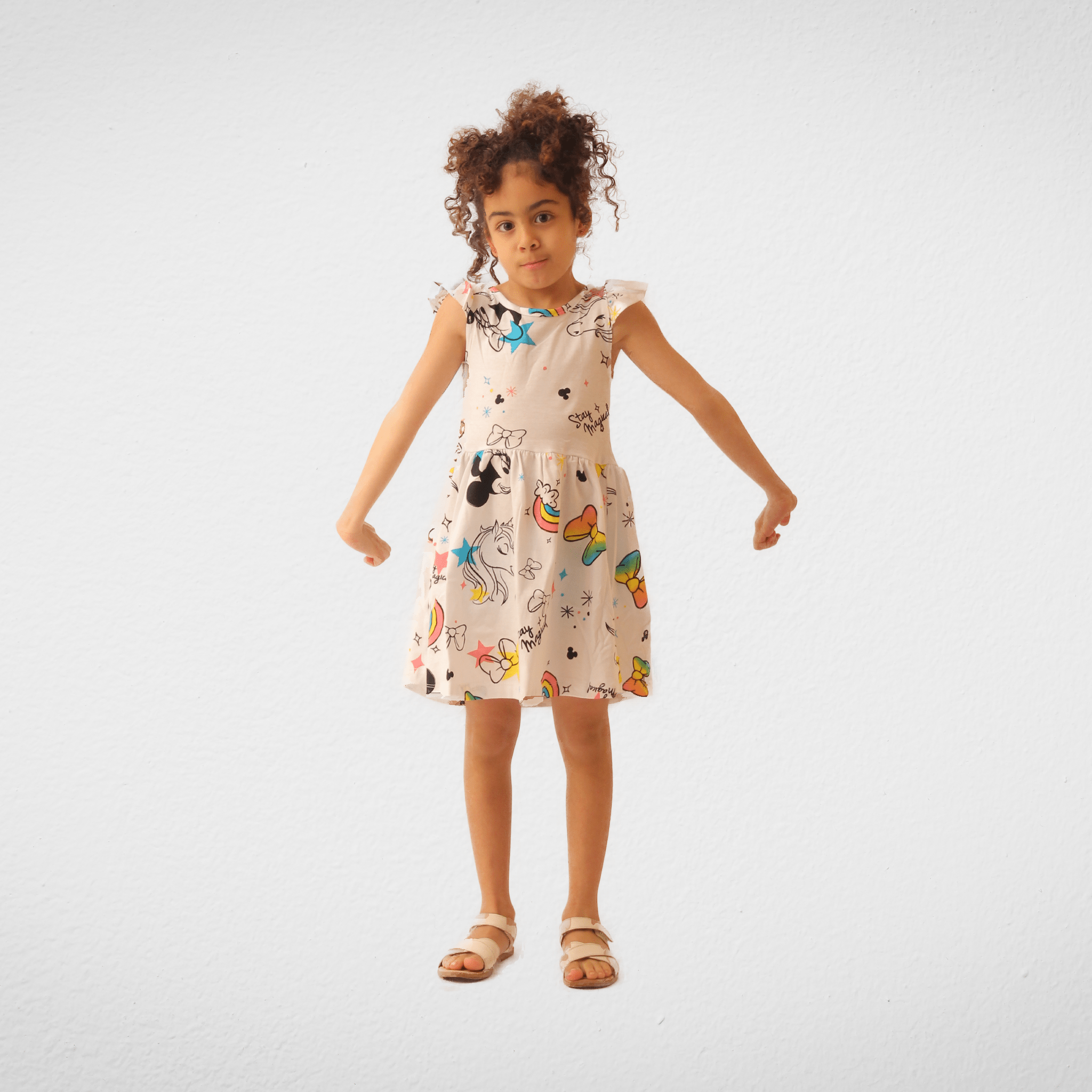 Kids Summer 23 Kids Training Set Cotton Girls Dress - Half Sleeve - White (Mickey)