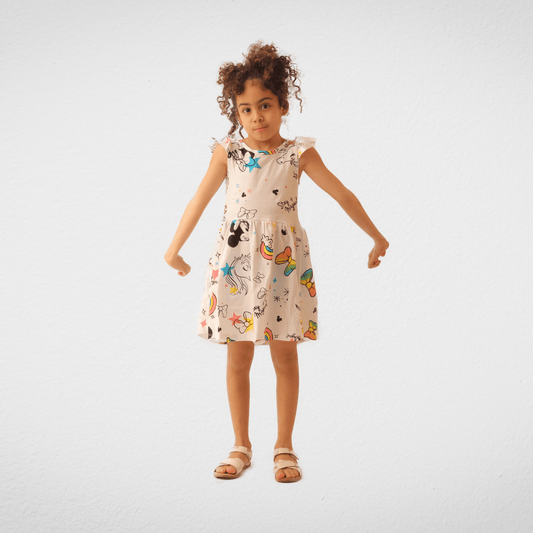 Kids Summer 23 Kids Training Set Cotton Girls Dress - Half Sleeve - White (Mickey)