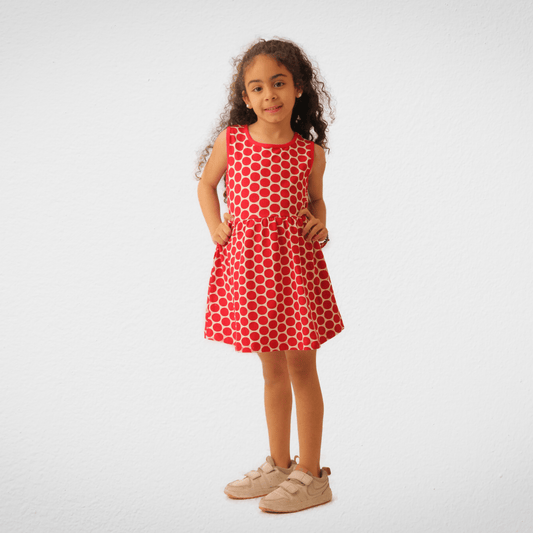 Kids Summer 23 Kids Training Set Cotton Girls Dress - Red Circles