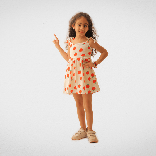 Kids Summer 23 Kids Training Set Cotton Girls Dress - with Slit - Apples