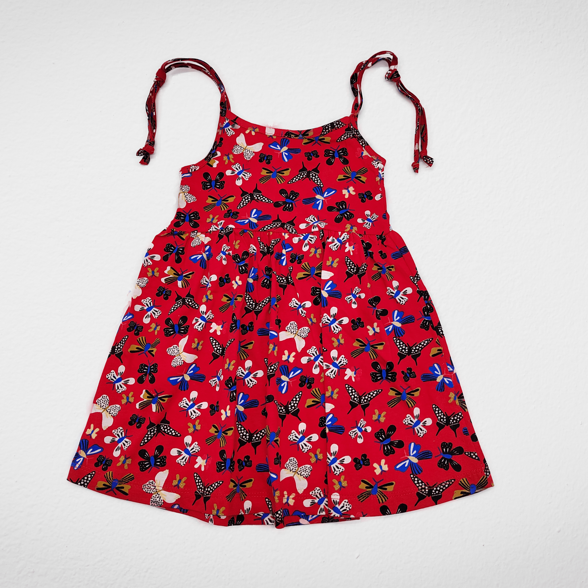 Kids Summer 23 Kids Training Set Cotton Girls Dress - with Slit - Red (Butterfly & Flowers)