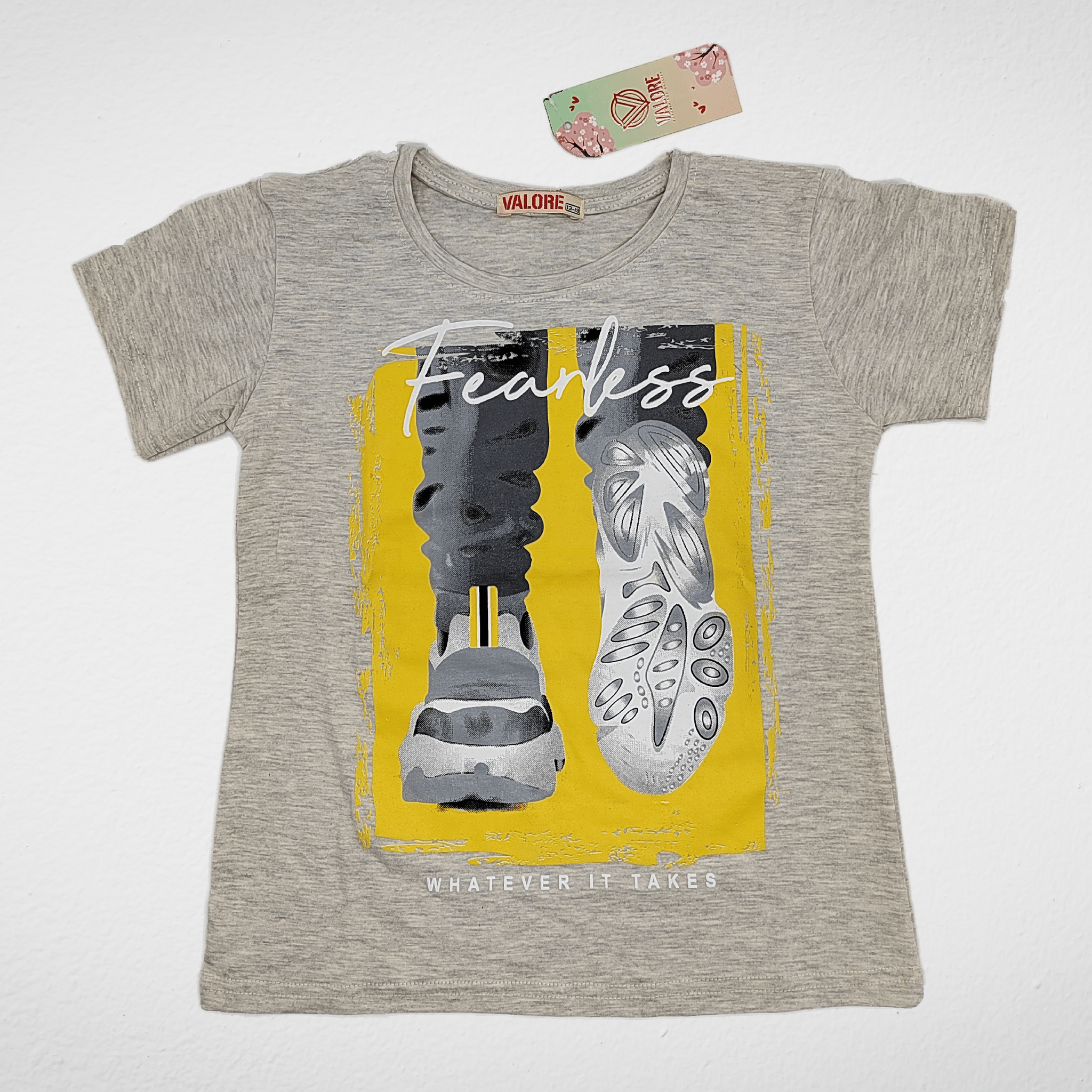 Kids Summer 23 Kids Tshirt Boys Tshirt - تصنيع محلي - Light Grey "Fearless"