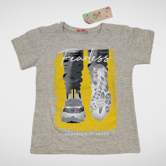 Kids Summer 23 Kids Tshirt Boys Tshirt - تصنيع محلي - Light Grey "Fearless"