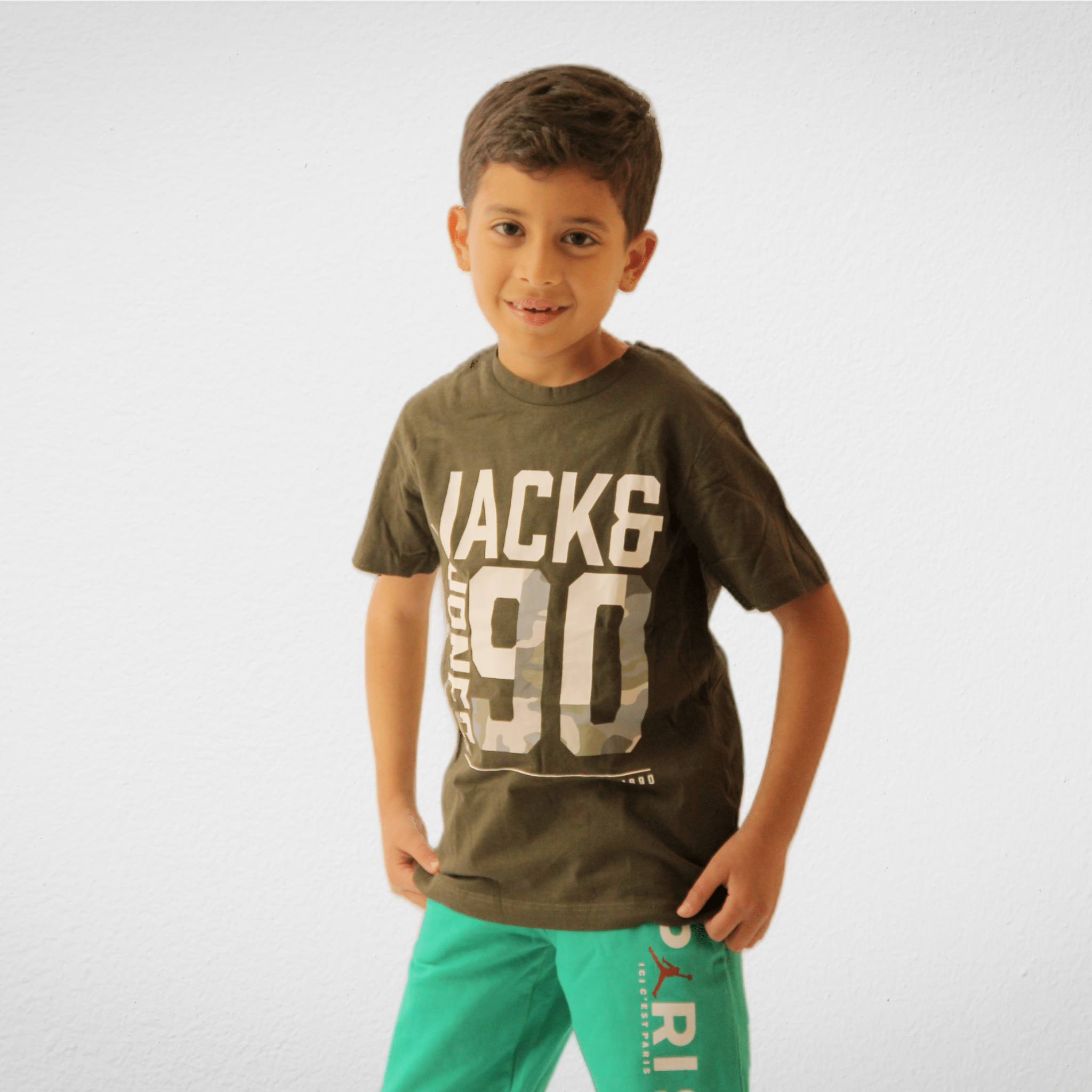 Kids Summer 23 Kids Tshirt Kids (Boys) Cotton Tshirt (J&J) - Oil Green (90)